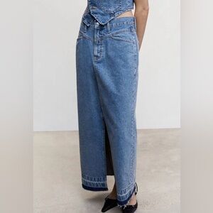 Mango Blue Denim Midi Skirt with Tag